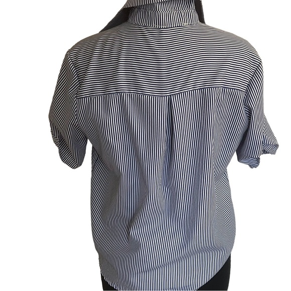 Striped Blue and White shirt with Floral Embroidery.  Size M - Picture 5 of 11